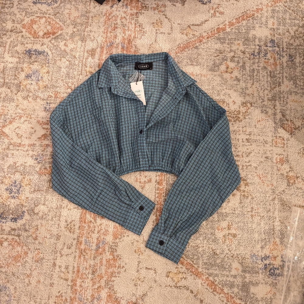 Cropped Blue Plaid Collar Shirt - NWT